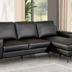 Brand New Black Leather Modern Style Sectional Sofa