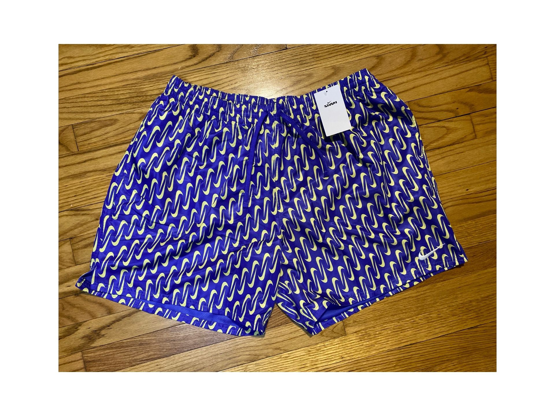 Nike Swim Volley Shorts 7" Swoosh Link Blue Yellow Lined Men’s sz 3XL NEW!
