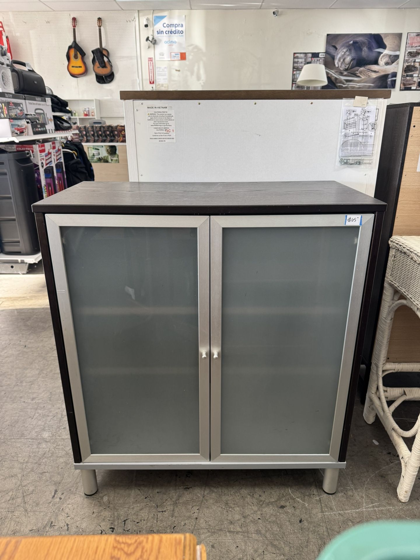 3 Shelf Cabinet Storage Organizer Glass Doors