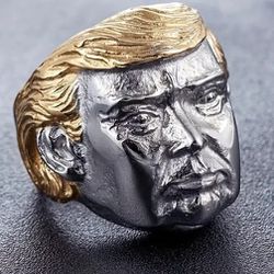 Men's Stainless Steel Trump Face Gold/ Silver Tone Ring