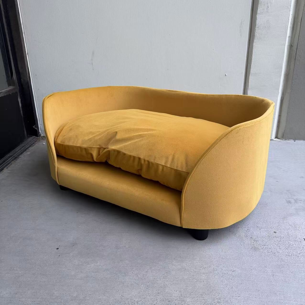 New In Box 27” Wide Luxury Dog Plush Bed Sofa Removable Cushion Yellowish Orange Color For Small To Medium Size Pet