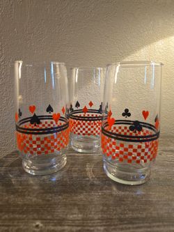 Vintage Mid-Century Poker Playing Card Suit Glasses - Set of 3
