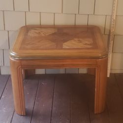 Wooden Side Table With Gold Accents