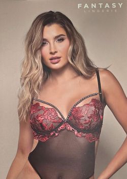 Fantasy Lingerie Opulence Floral Pearl Teddy Red Black M/L