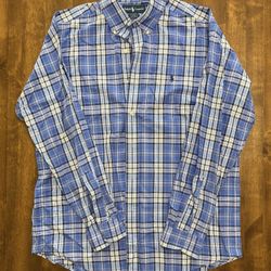 Polo Ralph Lauren Button Up Blue Plaid Pony Custom Fit Mens Dress Shirt Size L