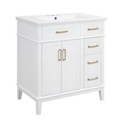 BEARSOLIM 30-in Bathroom Vanity with Ceramic Sink Soft-Close Doors 2 Drawers