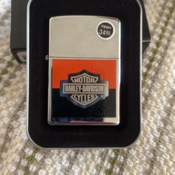 Harley Davidson, Zippo Lighter, Orange and Black Shield