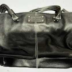 Kate Spade Black Pebbled Leather Zip Top Side Pockets Shoulder Handbag