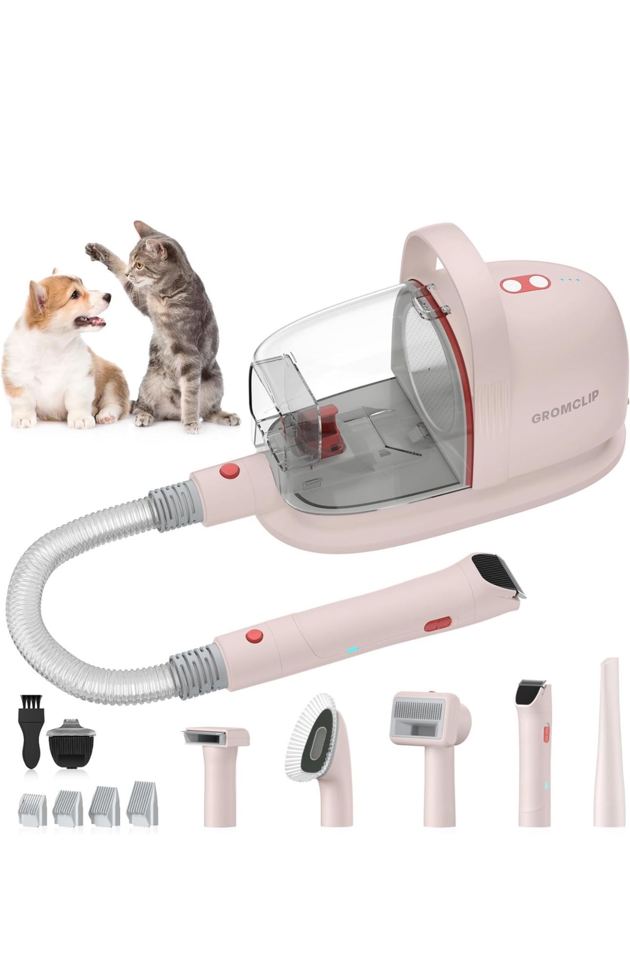 Dog Grooming Kit, 1.8L Pet Grooming Vacuum for Dog Hair Remover with 3 Powerful Suction 99% Pet Hair, Quiet Dog Grooming Vacuum for Shedding with 6 Gr