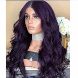 Human hair blend purple wig