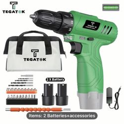1set Tegatok Cordless Drill Set - Power Drill, Home Improvement 12V Cordless Drill With Battery And Charger, Electric Drill, 3/8-Inch Keyless Chuck An
