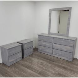 Dresser with Mirror and 2 Nightstands ⚜️ Cómodas con Espejo y 2 Mesitas de Noche 