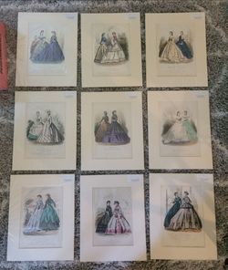 Gallery Wall Set (9) Original 19th Century French Fashion Plates