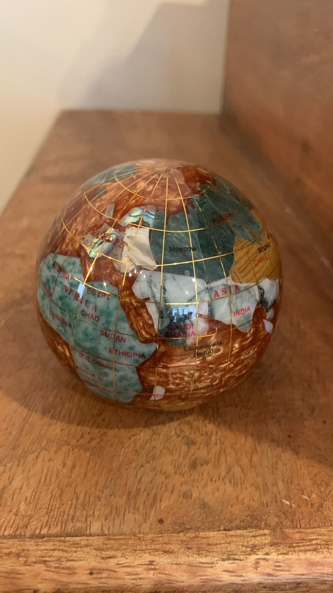 Stone Globe Paperweight Gold with Mother of Pearl