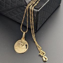 C13✨🪽14K Yellow Gold Angel De Mi Guardia Pendant Necklace 🪽💛