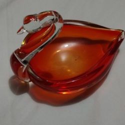 VIKING GLASS SWAN DISH RING HOLDER 7.5"×4"