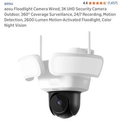 aosu Floodlight Camera Wired, 3K UHD Security Camera Outdoor, 360° Coverage Surveillance, 24/7 Recording, Motion Detection, 2600-Lumen Motion-Activate