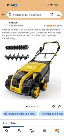 16” Electric Lawn Dethatcher & Scarifier