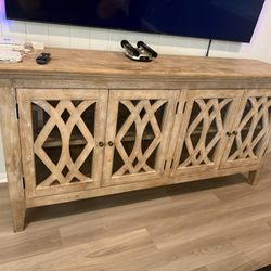 Solid Wood 4-Door TV Stand / Buffet Cabinet – Farmhouse Modern