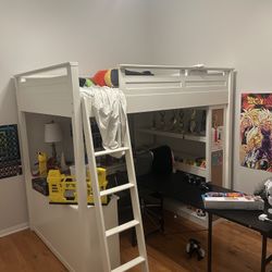 Bed frame with desk under