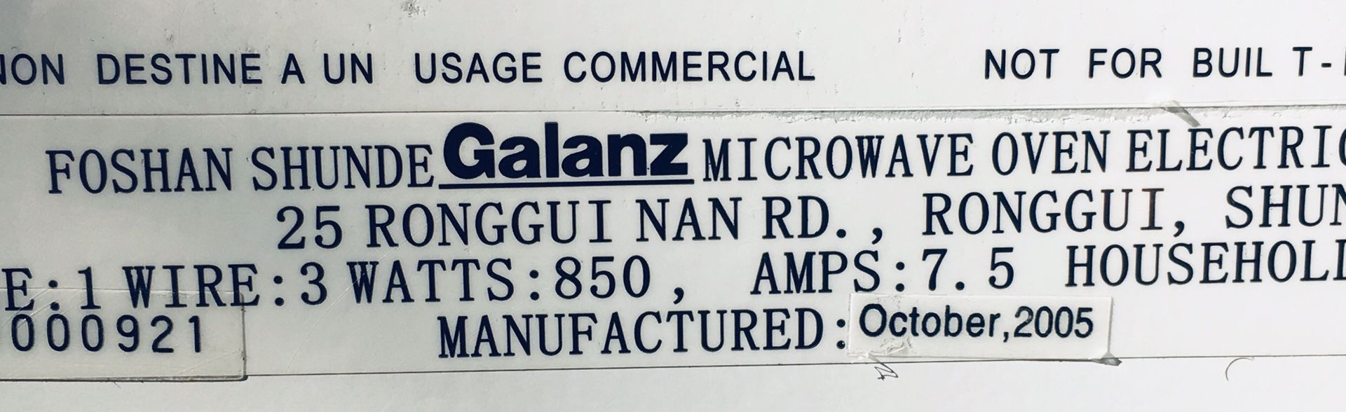 Galantz 850 Watt Microwave