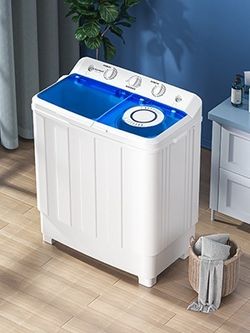 Portable Washing Machine, 28lbs Twin Tub Washer Mini Compact Laundry Machine with Drain Pump, Semi-automatic 18lbs Washer 10lbs Spinner Combo for Dorm