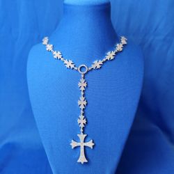 Moissanite  Flared Cross Rosary Chain