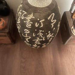antique Asian Inscribed Pottery Vase 21 1/2” height. and 22 lbs
