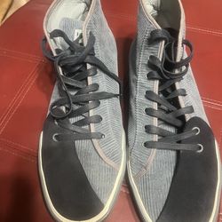 Lanvin Mid-Top Athletic Sneaker White Gray Black Multicolor Laces Leather Suede