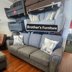 Sofa And Loveseat Dark Grey Chenille Fabric. New Especial Price