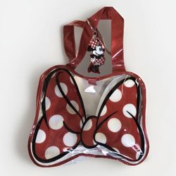 EUC Disney Parks Minnie Mouse Clear Tote Bag Purse Large Red Bow With Keychain