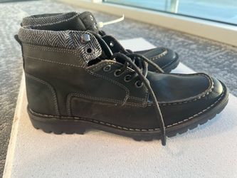 Steve Madden Welcome Boots Men 10 Ankle Leather Combat Buckle Black Box