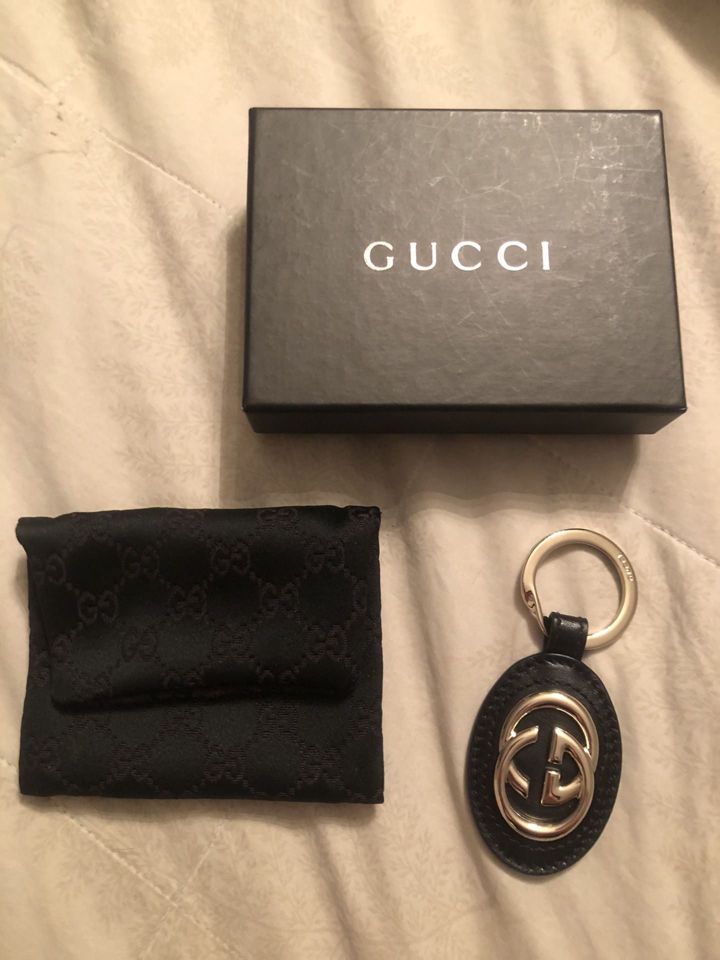 Gucci Leather & Brass Keychain
