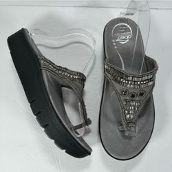 Abeo B.I.O. System Mystic Wedge Beaded Comfort Sandals Pewter Gray Women Size 11