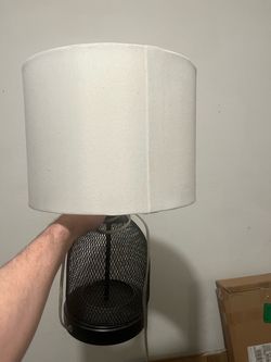 Pair Black Metal Mesh nightstand Table Lamp with White Shade