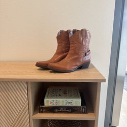 Franco Sarto Tan Cowgirl-Style Ankle Boots