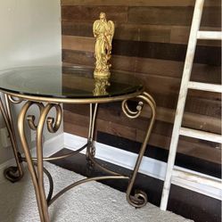 Hand made Italian Etched and Enameled Glass and Brass Table