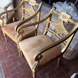 Pair of Ornate Gold Chairs with Velvet Seats