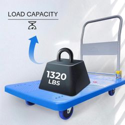 1320lbs Heavy Duty Capacity Platform Hand Truck 360 Degree Swivel Wheels Foldable Push Hand Cart for Loading and Storage, Warehouse (Blue)