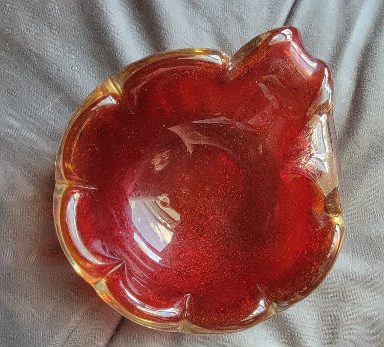VINTAGE MURANO ROSE AND GOLD FLAKES BOWL 