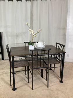 Compact Wood & Iron Kitchen Dining Table & 4 Chairs PERFECT FOR APARTMENT