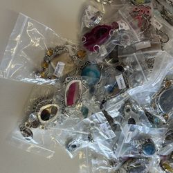 Bulk Bundle lots- Stone Silver Plated Pendants/necklaces/rings