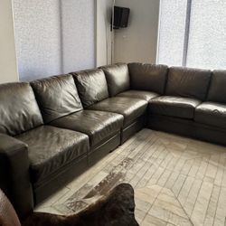 Dark gray Top-Grain 100% Leather Sectional Sofa - Prospera Home Luca