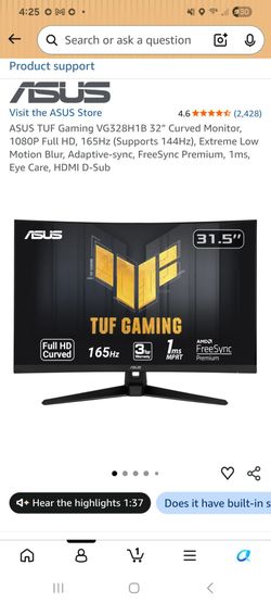 Asus 32 inch Curved gaming monitor 165 hz 1080p