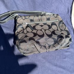 COACH 15067 24CM Signature Duffle Top Zip Convertible Crossbody Black / White