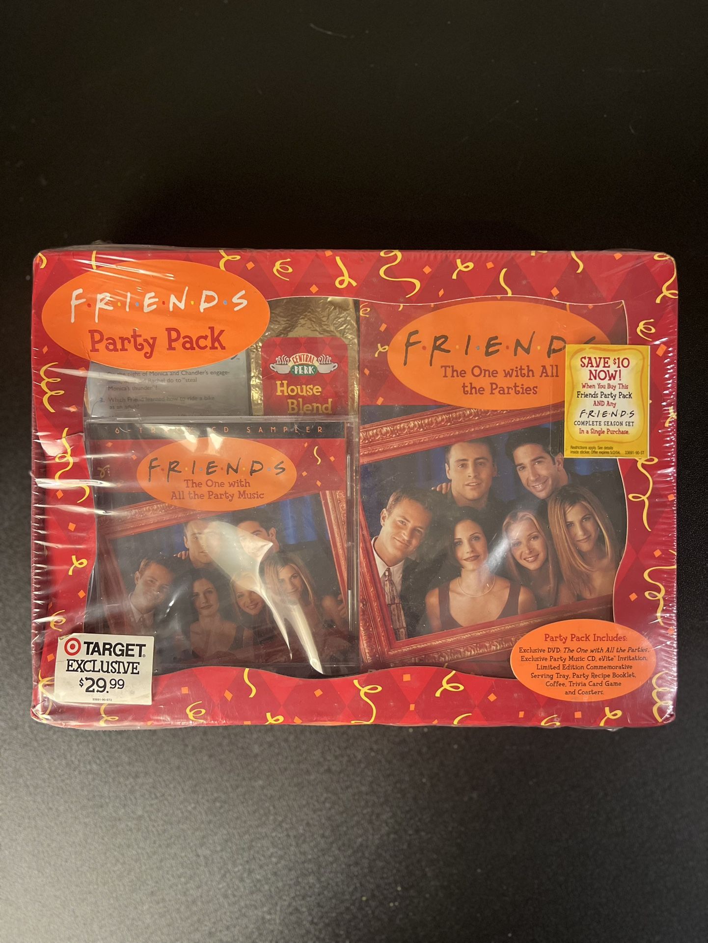 Vtg FRIENDS PARTY PACK WARNER Bros. HOME VIDEO DVD CD & Memorabilia 2004 Sealed