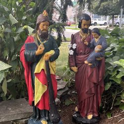 28" Set of Religious Outdoor Statues - Vintage - 