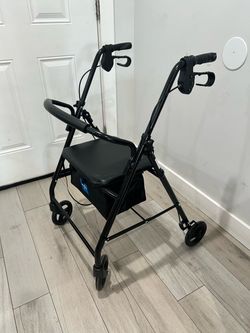Medline Black 4-Wheel Rollator Walker with Seat