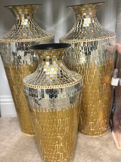 Set of 3 Gold Mosaic Floor Vases