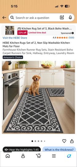 HEBE Non-Slip Washable Kitchen Rug Set of 2